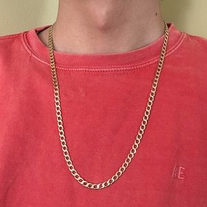 (SOLD)Men's Flat Miami Cuban Link Chain Necklace, 14K Gold Plated,5mm